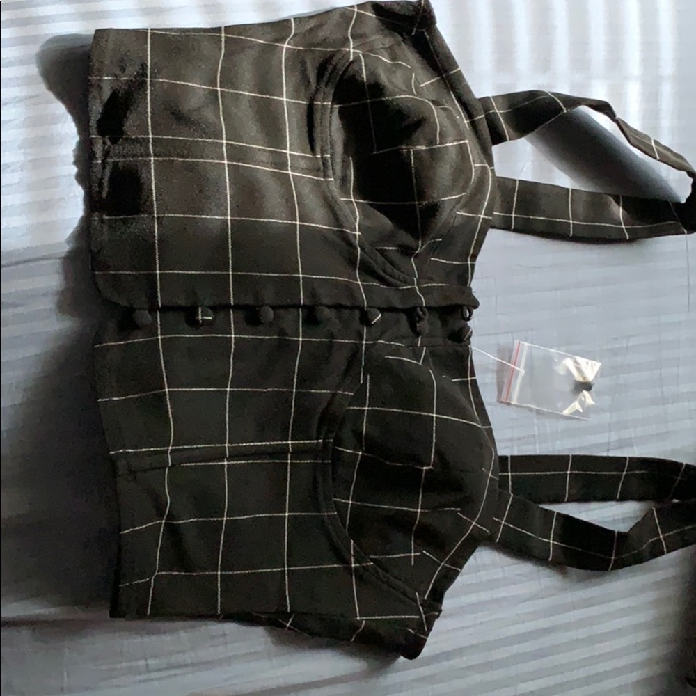 Black crop top with white stripes